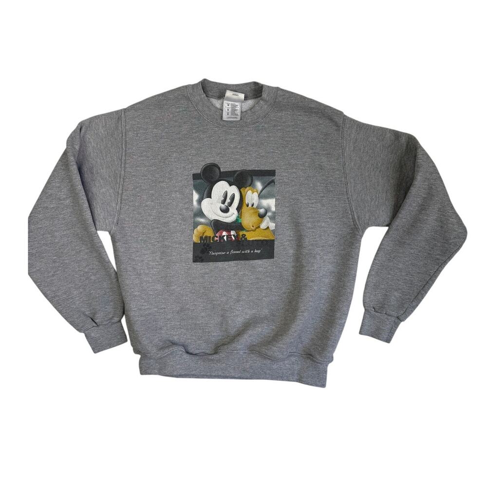 Vintage Disney 90s Mickey Pluto Graphic Sweatshirt Crewneck Gray Medium